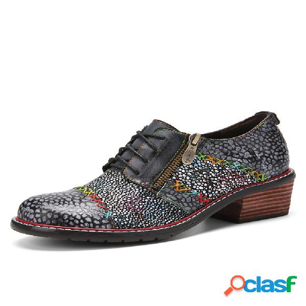 Sapatos Oxfords de salto baixo com zíper lateral