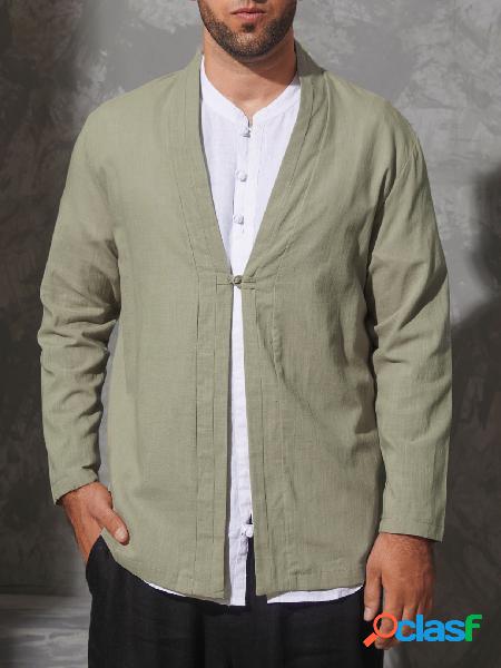 Casaco masculino casual verde liso com botão na frente do