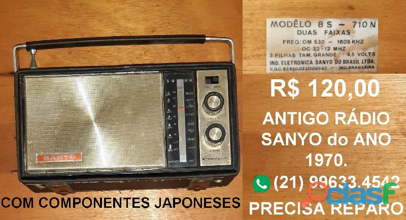 RÁDIO ANTIGO SANYO MODELO 87 710 N DO ANO 1970.