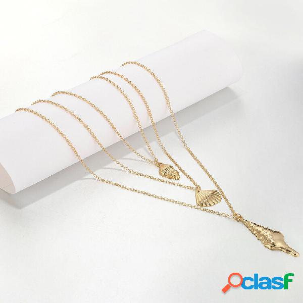 Bohemian Shell Pingente Colar de várias camadas Colar de
