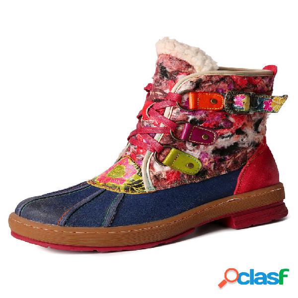 Socofy Casual Retro Multicolor Estampa Floral Couro Com