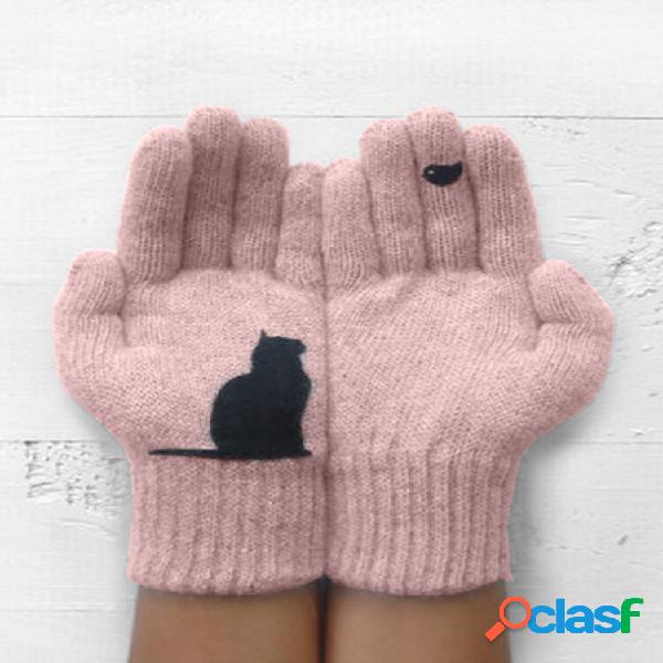 Luvas de lã feminina outono inverno ao ar livre quente frio