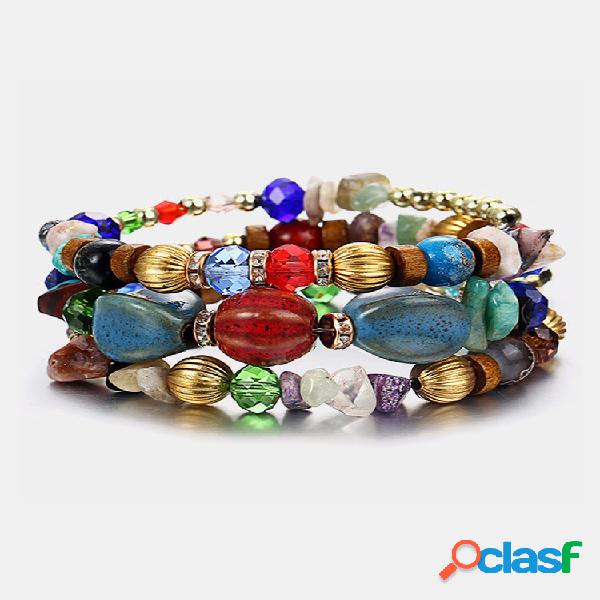 Pulseira Bohemian Multi-Layer Turquesa Pulseira de contas