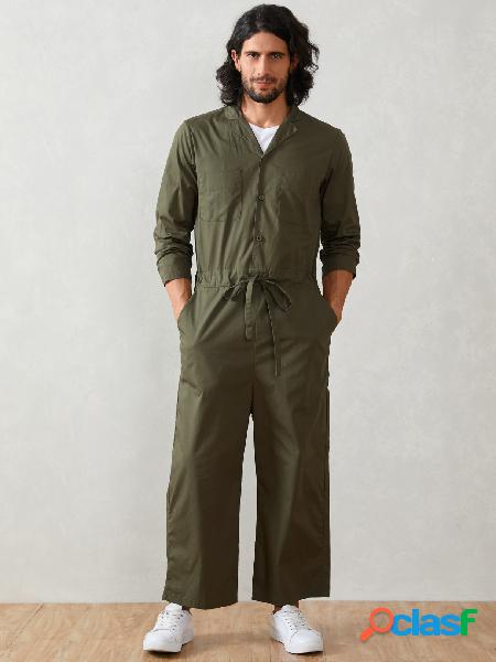 Macacão masculino retro com cordão no peito e bolsos