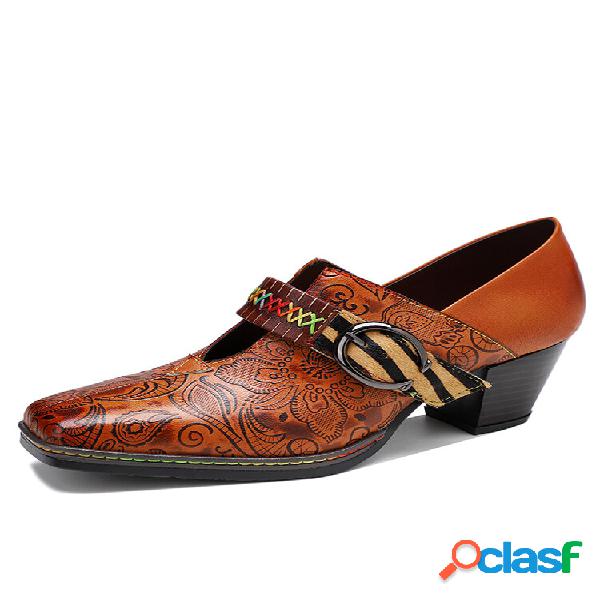 Socofy Couro Genuíno Retro Floral Buckle Decor Gancho e