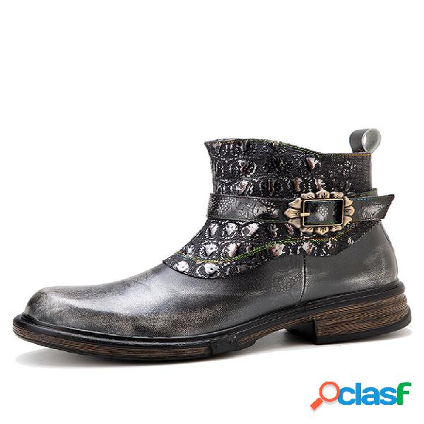 Fivela de metal retro ocidental Socofy Design Botas curtas