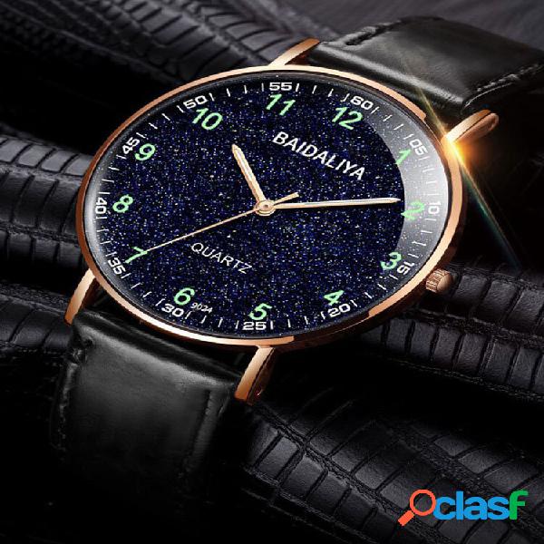 3 cores liga de PU masculino casual negócios Watch ponteiro