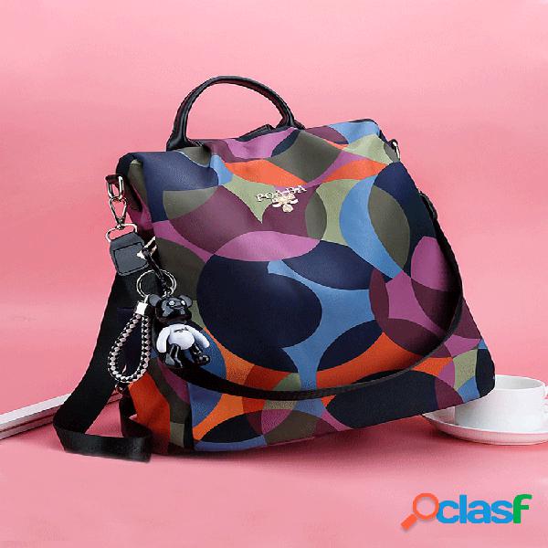 Mochila feminina anti-roubo impressa à prova d'água Nylon