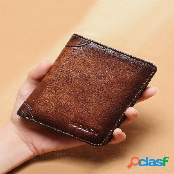 Carteira masculina Couro Genuíno RFID anti-roubo retro de