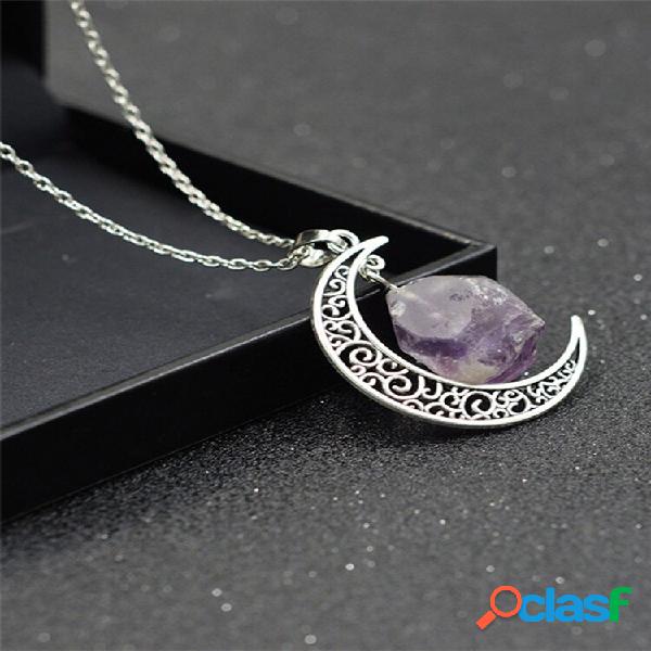 Colar Vintage Pingente Lua Crescente Irregular Rock Corrente
