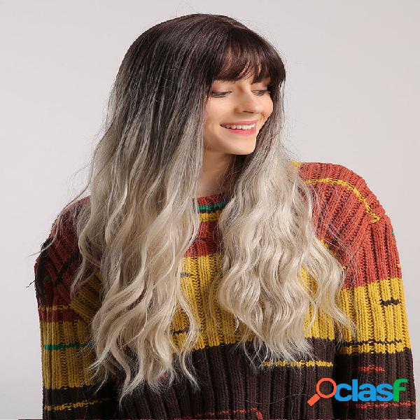24 "Neat Bangs Gradient Peruca Sintético Cabelo com Natural