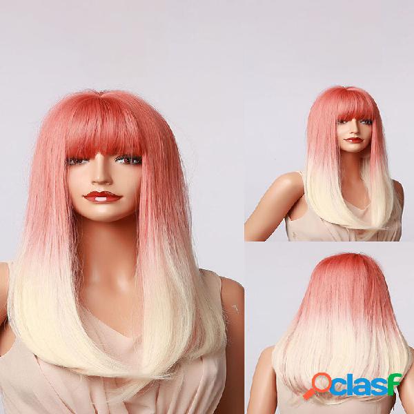 20 polegadas laranja-rosa gradiente branco-ouro longo