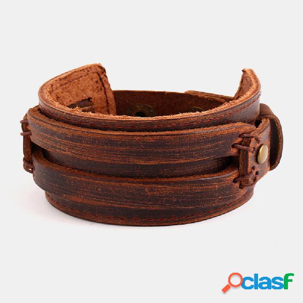 Punk Bangle Bracelet Black Couro Marrom Onda Cuff Pulseira