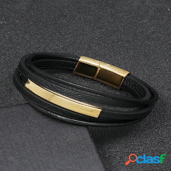 Pulseira de couro de vaca PU retangular vintage decoração