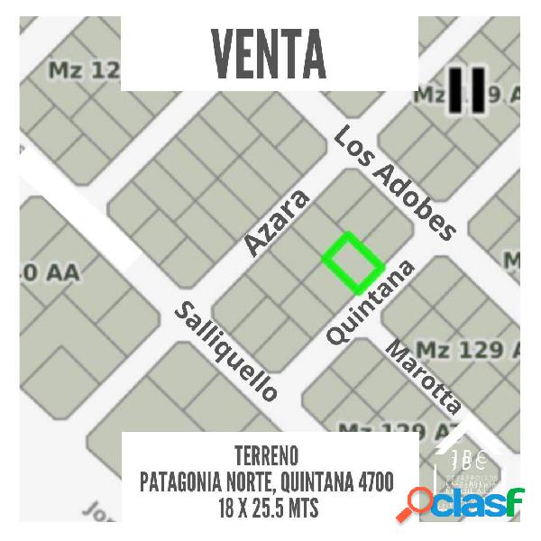 TERRENO EN VENTA PATAGONIA NORTE QUINTANA 4700 18 X 25.5