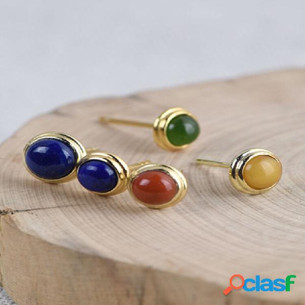 Brinco Sul Vermelho Banhado a Ouro 925 Cera de abelha Jasper