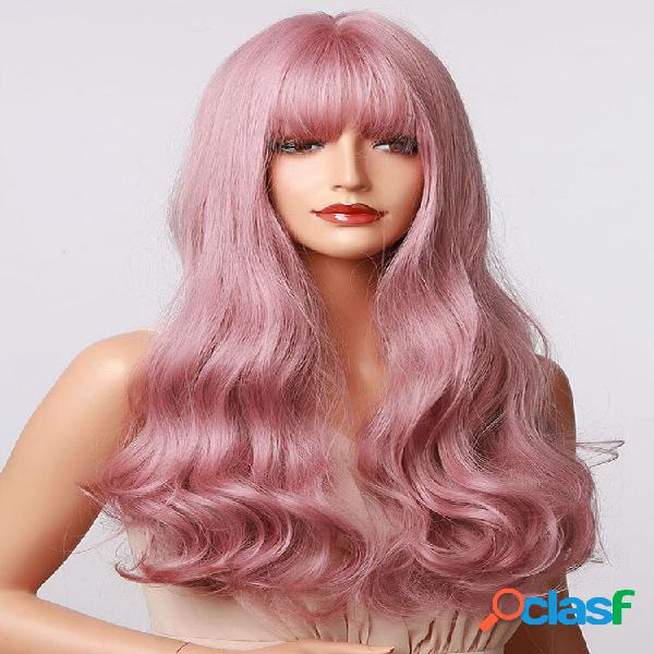 Rosa Roxo Água Longa Ondulada Ondulada Cabelo Com Franjas