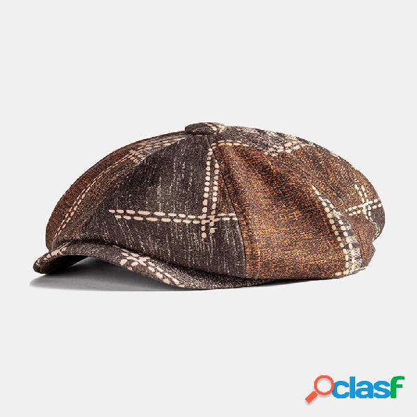 Homens Patchwork Color Lattic Padrão Casual Caps Flat Caps