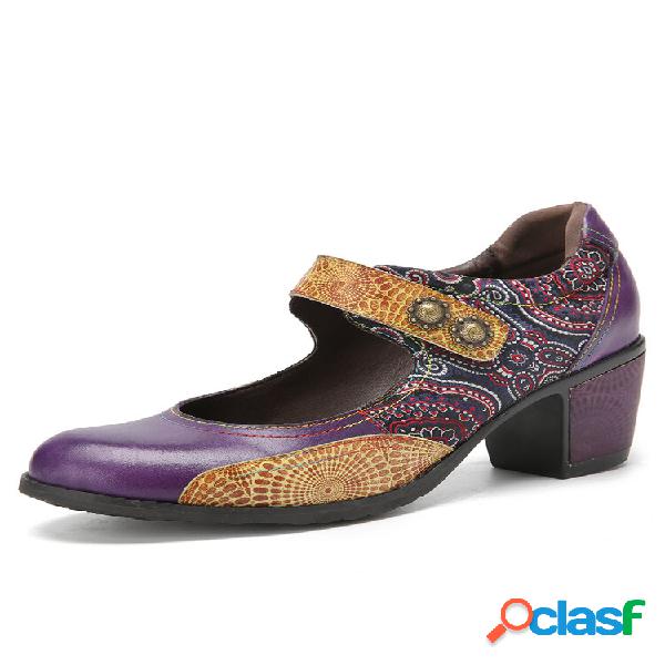 Socofy Couro Genuíno Retro Impresso Gancho & Loop Comfy