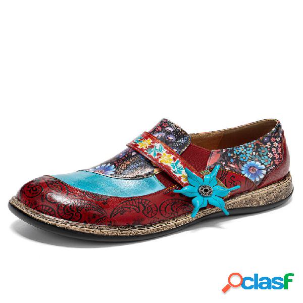 Socofy Couro Genuíno Feitas à Mão Retro Étnico Floral