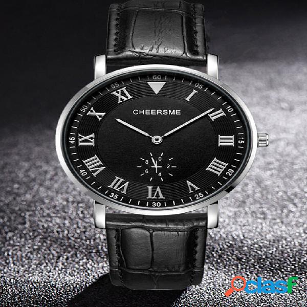 Ultra Thin Dial Design Masculino Pulseira de Couro Watch