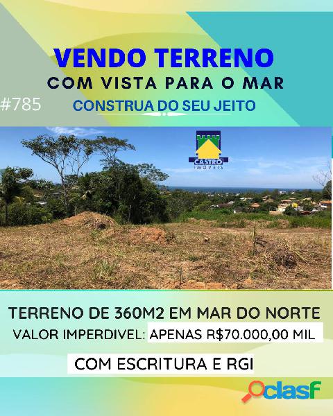 VENDO EXCELENTE TERRENO COM VISTA PARA O MAR EM MAR DO NORTE