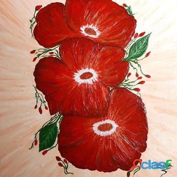 Quadro de Flores Vermelhas tela tam.50x50x2cm