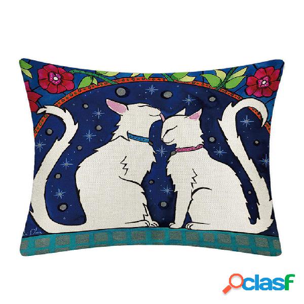 1 PC Cartoon Cat Pillowcase Linen Pillow Cushion Decorative
