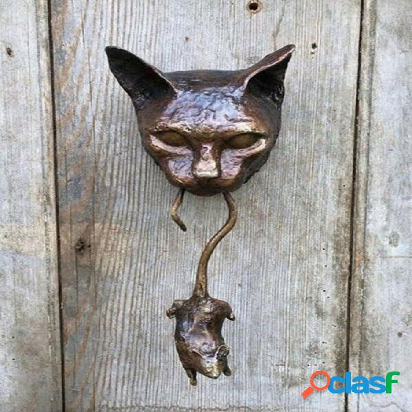 1 PC Noble Cat And Mouse Door Knocker Sculpture Cast Iron
