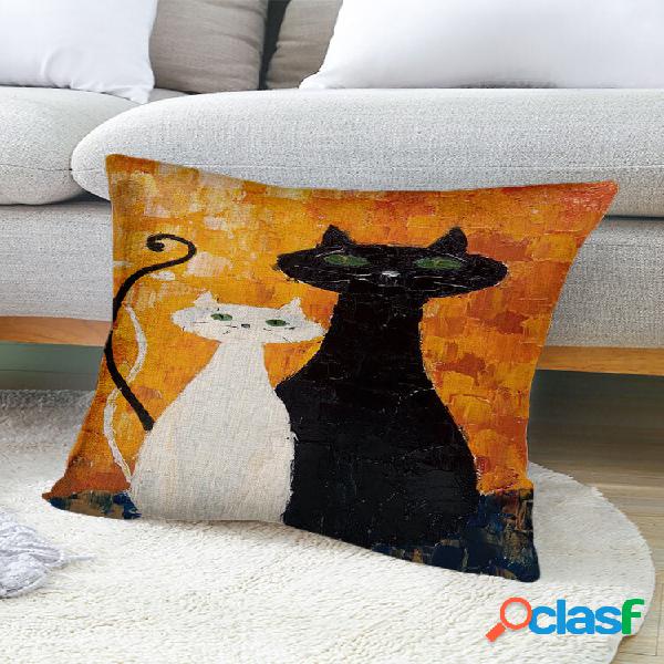 1PC Linen Abstract Cartoon Cat Colorful Sofa Bedside Car