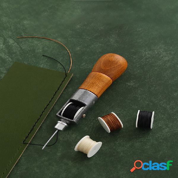 5PCS Wood Handle Leather DIY Sewing Awl Kit Hand Stitcher