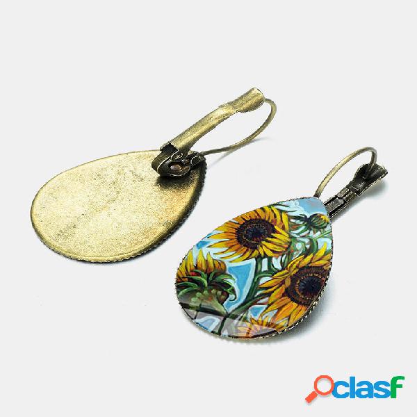 Bohemian Sun Flower Print Earrings Water Drop Shape