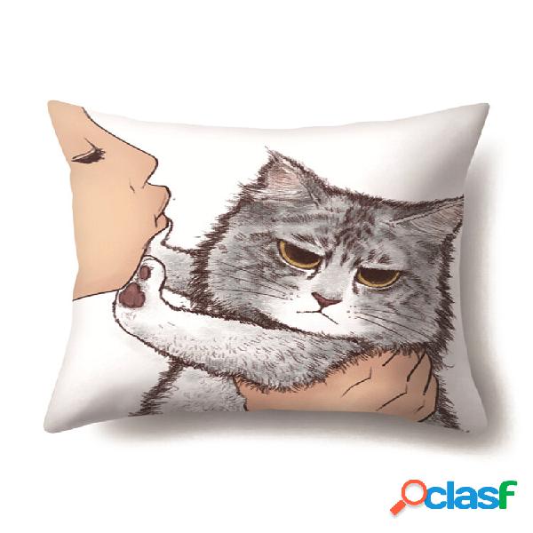 Cat Geometric Creative Single-sided Polyester Pillowcase