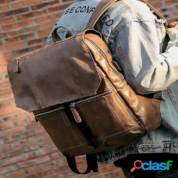 Men's PU Retro Casual Backpack Travel Bag Men's Business
