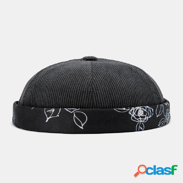 Unisex Corduroy Patchwork Twill Line Flower Print Brim