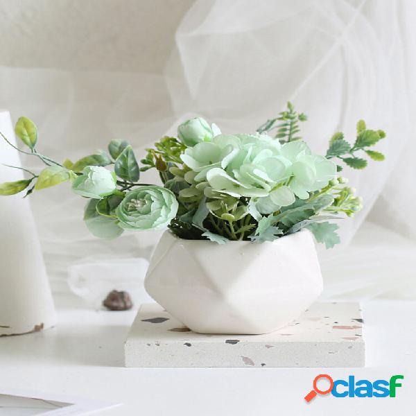 1PC Potted Rose Artificial Flower Iron Pot Bonsai Home