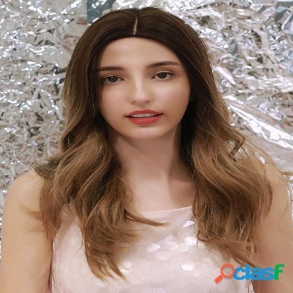 22 Inch Brown Gradient Gold Long Curly Hair Fluffy Bangs