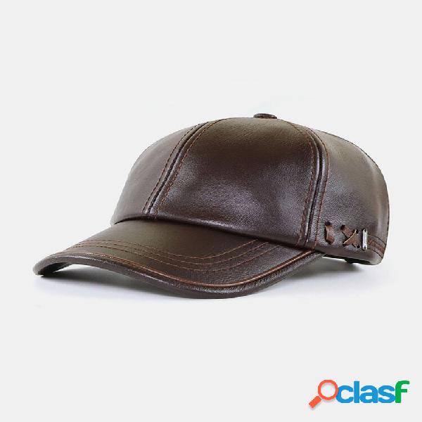 Autumn And Winter PU Leather Hat With Velvet Warmth Men's