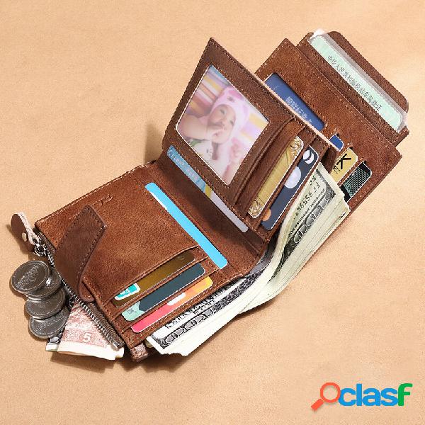 Men Genuine Leather RFID Anti-theft SIM Card Slot Multi-card