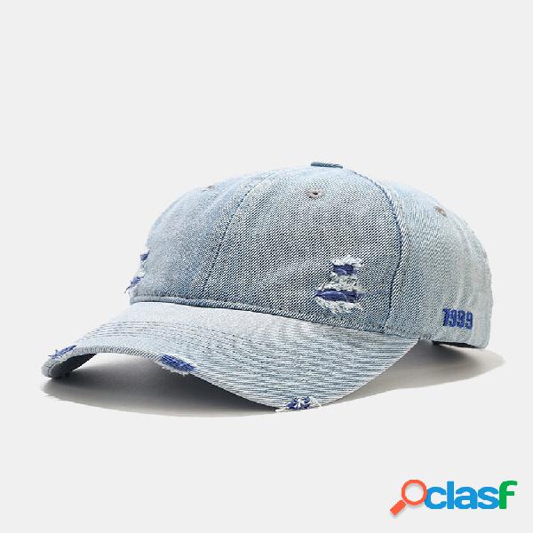 Unisex Denim Distressed Frayed Edge Embroidery Trendy