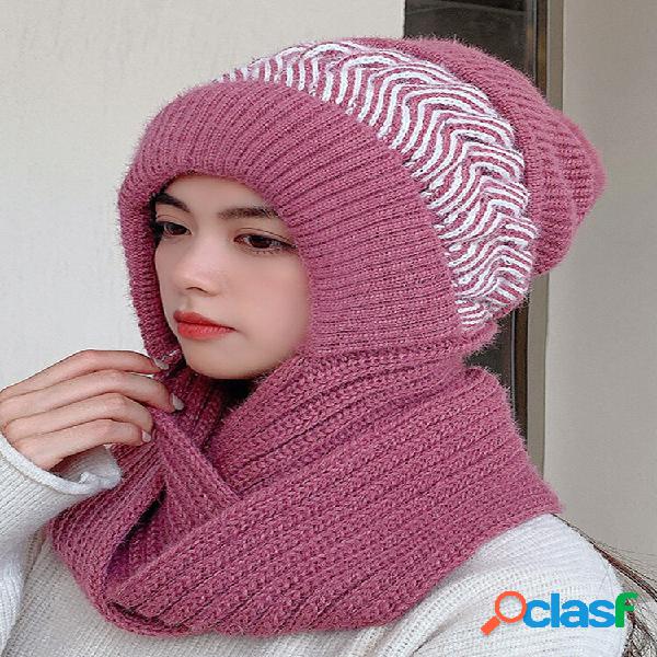 Women Knitted Plus Velvet Color-match Pleated Stripes Fur