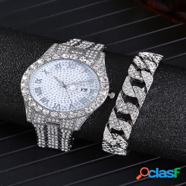 2 Pcs/Set Alloy Stainless Steel Men Women Business Watch