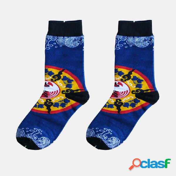 3 Pairs Unisex Cotton Jacquard Cartoon Pattern Chinese