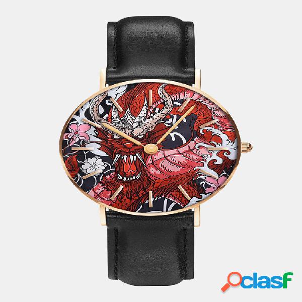 2 Colors Alloy PU Men Vintage Cartoon Soaring Dragon Print