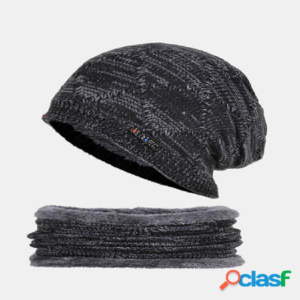 2 Pcs Men Knitted Plus Velvet Argyle Warp Knitting Letter