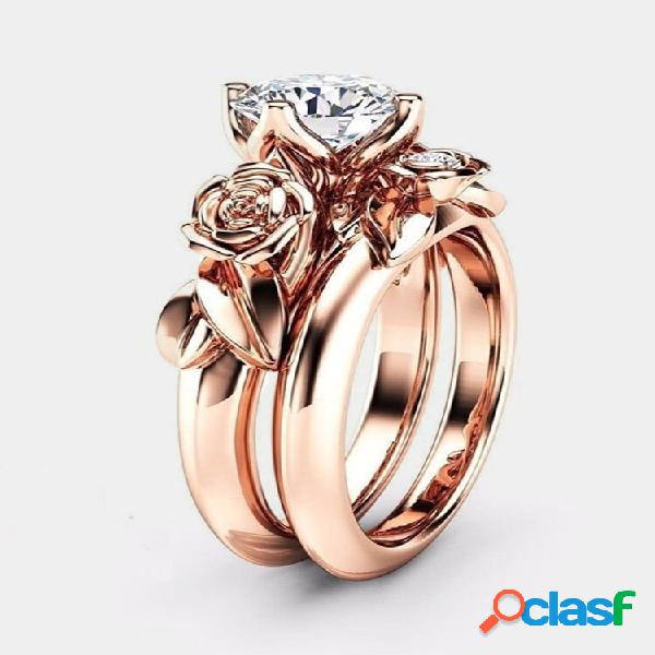 2 Pcs/Set Trendy Luxury Inlaid Rhinestone 3D Flower