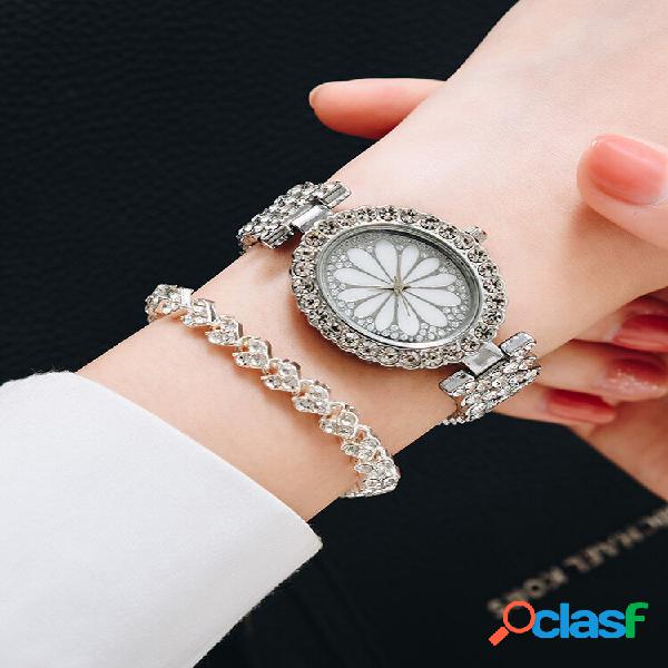 2 Pcs/Set Women Trendy Full Rhinestone Lace Oval-shaped Dial