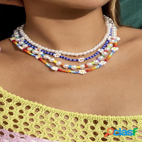 4 Pcs/Set Trendy Bohemia Woven Daisies Colorful Rice Beads