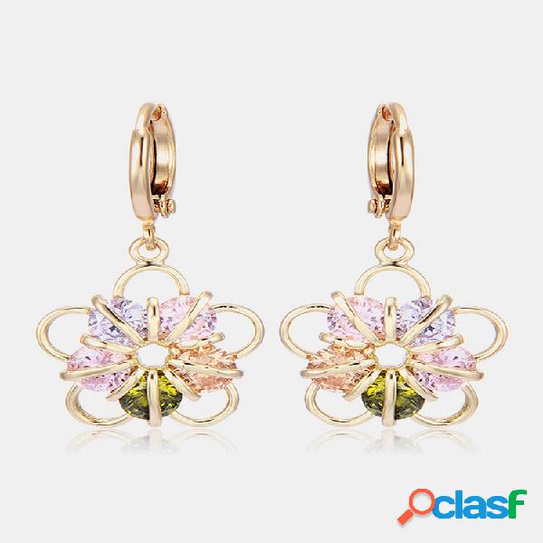 Fashion Ear Drop Earrings Gold Plated Colorful Ziron Flower