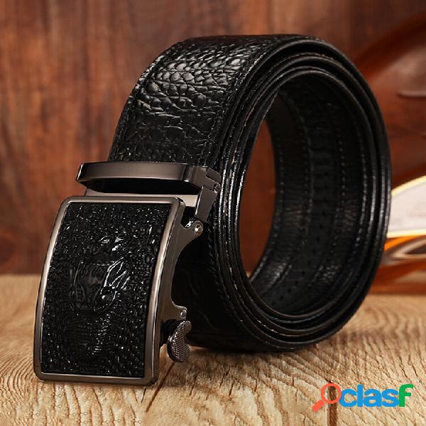 Men Cow Leather Solid Color Alligator Pattern Engraved